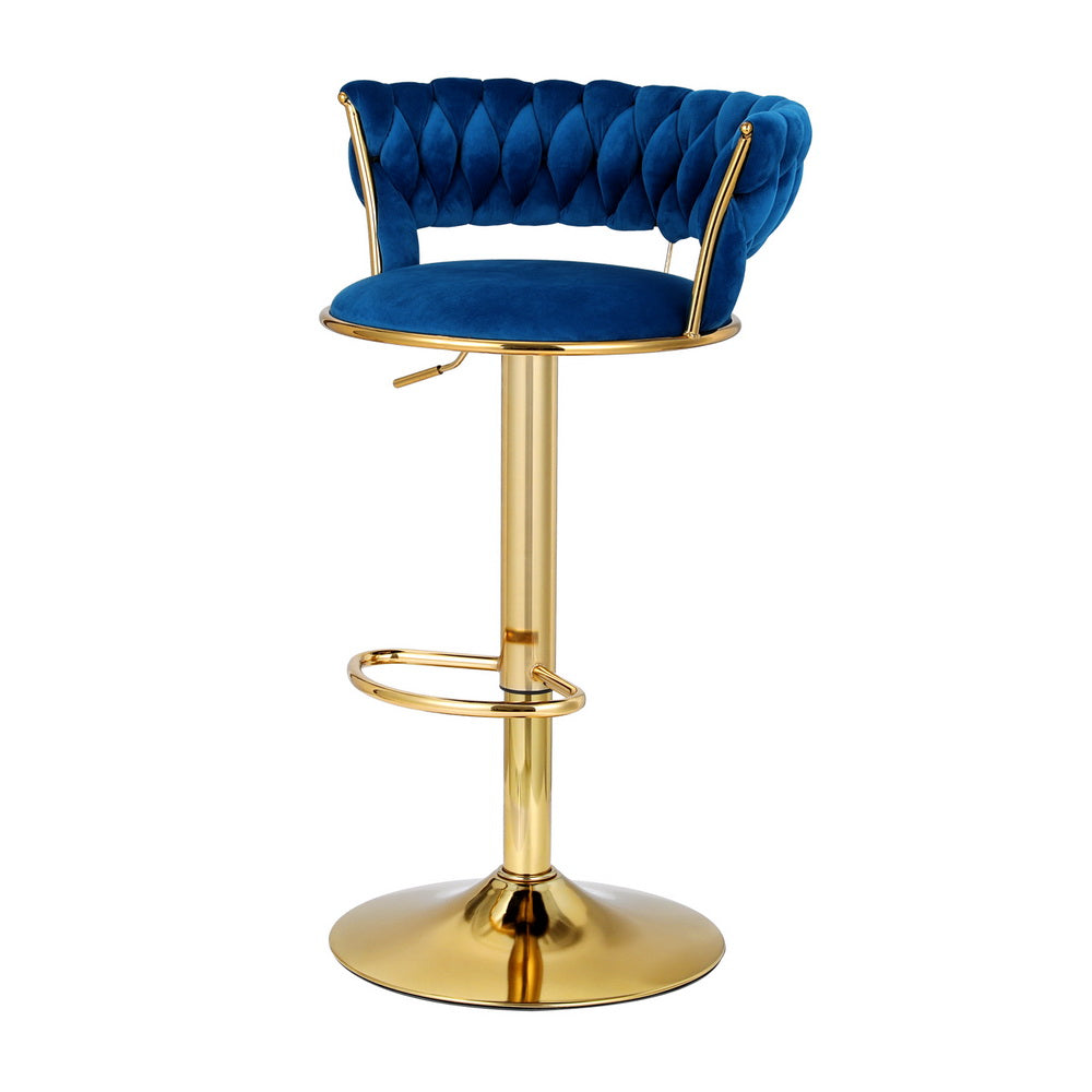 Elias (Single) Woven Velvet Bar Stool - Blue - Homecoze