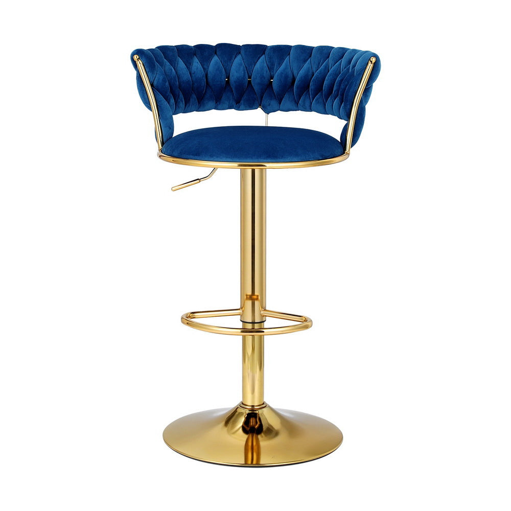 Elias (Set of 3) Woven Velvet Bar Stools - Blue - Homecoze