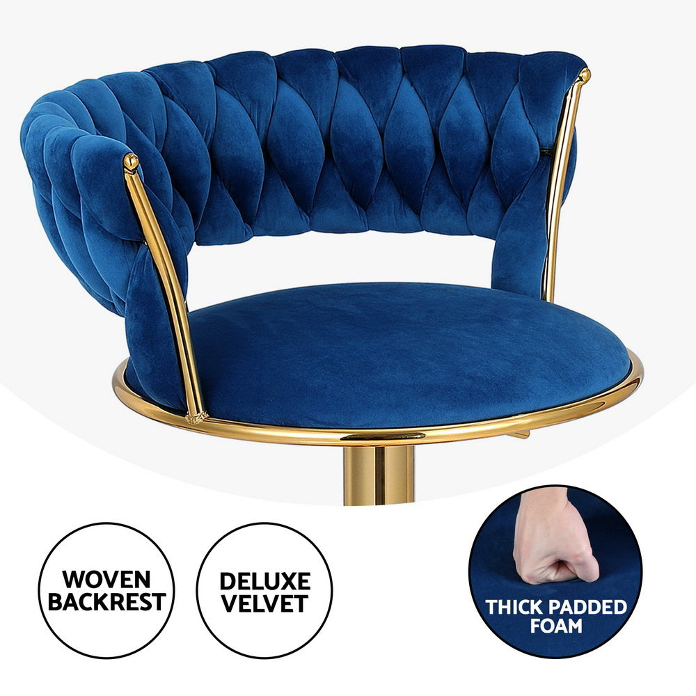 Elias (Set of 2) Woven Velvet Bar Stools - Blue - Homecoze