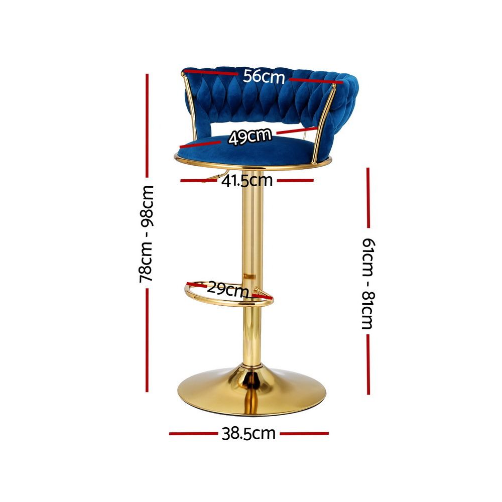Elias (Set of 3) Velvet Bar Stools - Blue & Gold