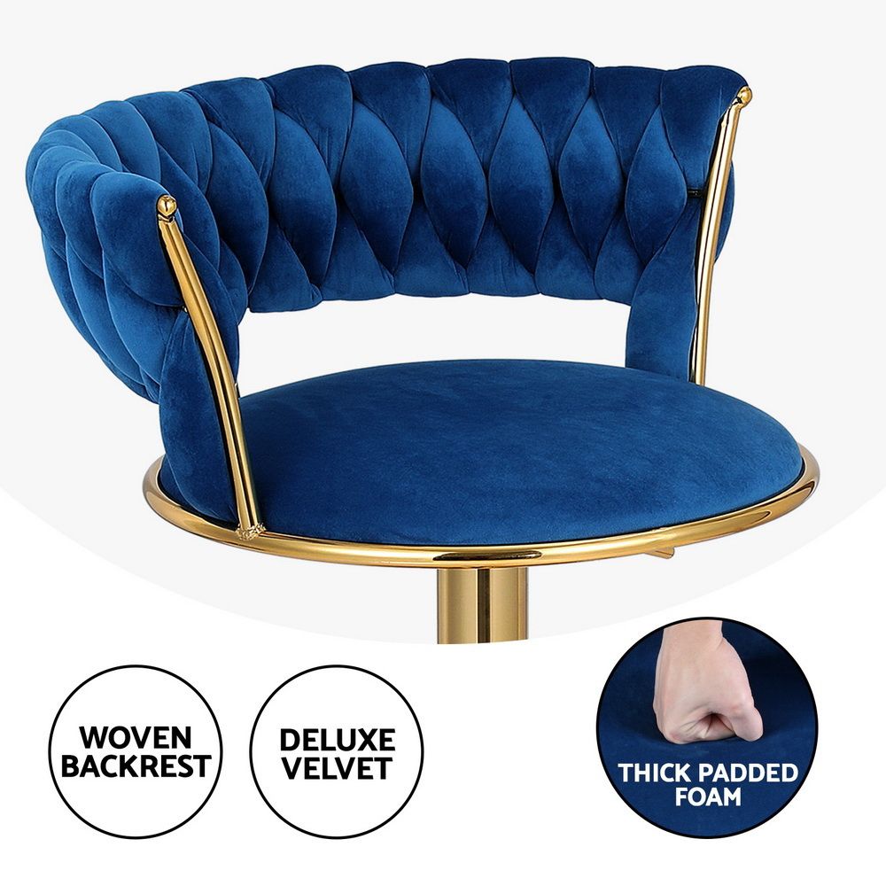 Elias (Set of 3) Velvet Bar Stools - Blue & Gold