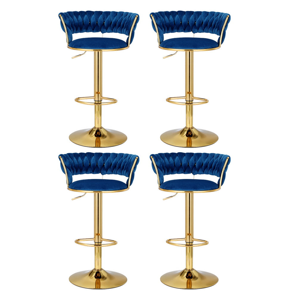 Elias (Set of 4) Woven Velvet Bar Stools - Blue - Homecoze