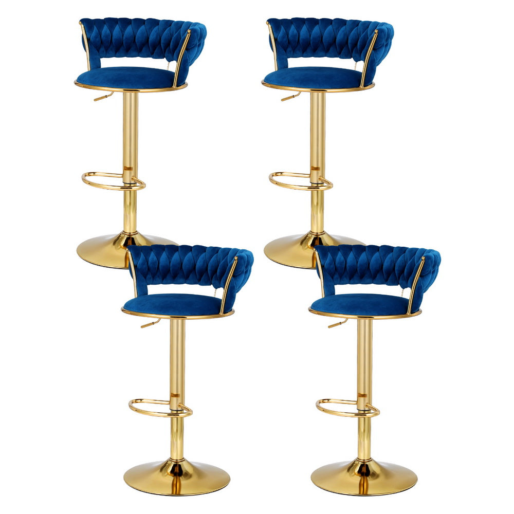 Elias (Set of 4) Woven Velvet Bar Stools - Blue - Homecoze