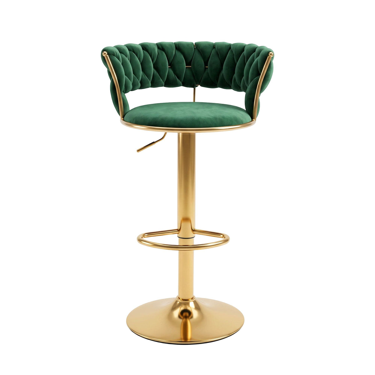 Elias (Single) Velvet Bar Stool - Green & Gold