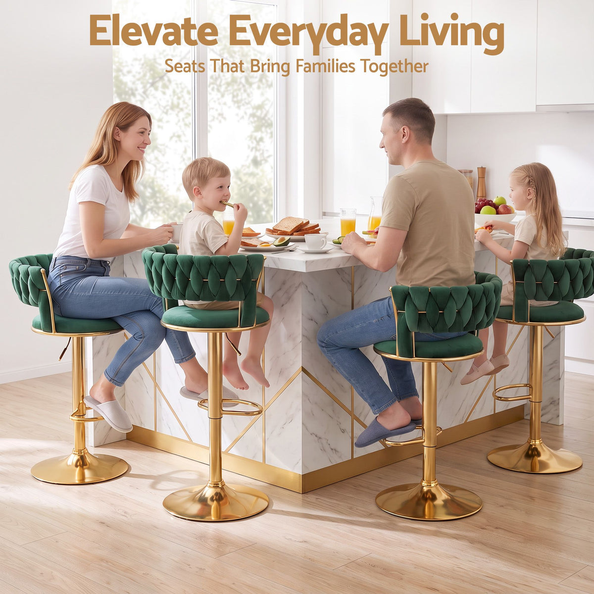 Elias (Single) Velvet Bar Stool - Green & Gold