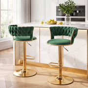 Elias (Set of 2) Velvet Bar Stools - Green & Gold