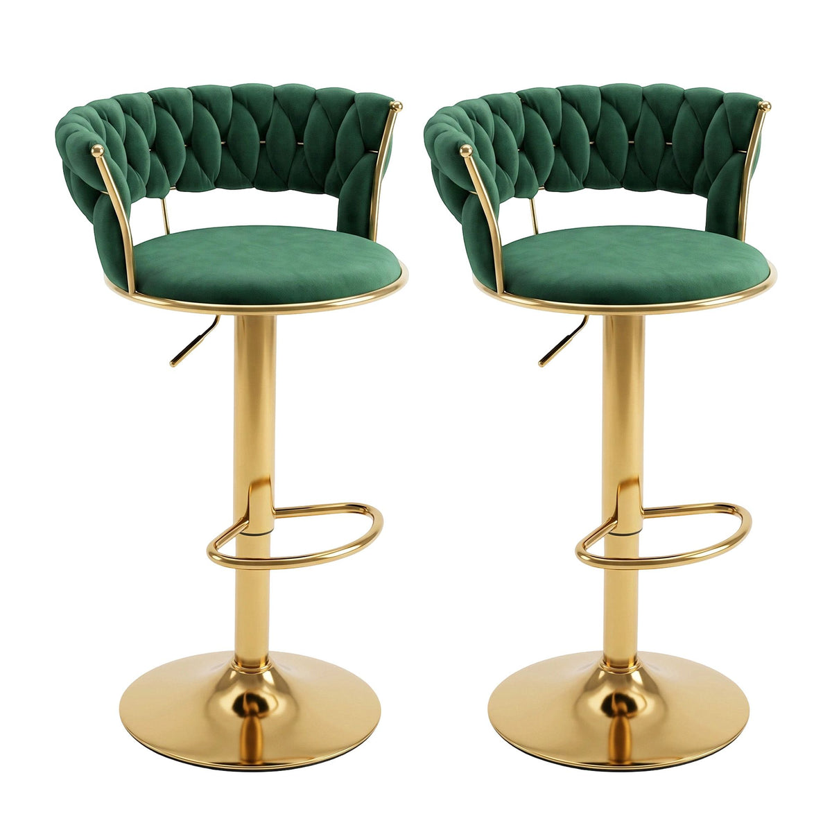 Elias (Set of 2) Velvet Bar Stools - Green & Gold