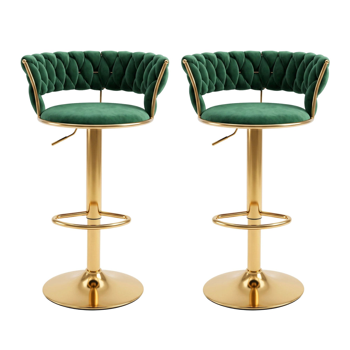 Elias (Set of 2) Velvet Bar Stools - Green & Gold