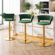 Elias (Set of 3) Velvet Bar Stools - Green & Gold