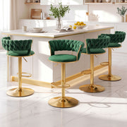 Elias (Set of 4) Velvet Bar Stools - Green & Gold