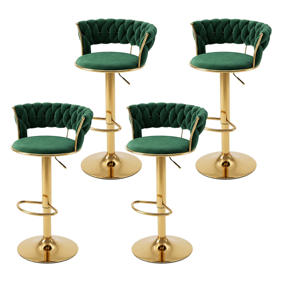 Elias (Set of 4) Velvet Bar Stools - Green & Gold