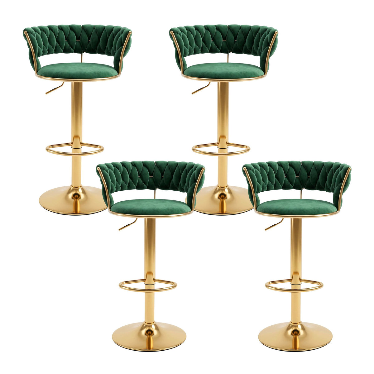 Elias (Set of 4) Velvet Bar Stools - Green & Gold