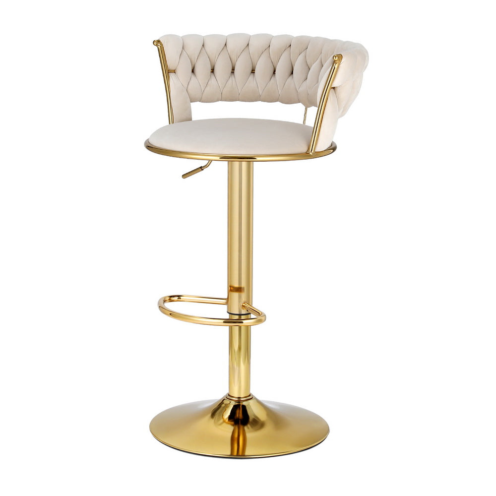 Elias (Single) Woven Velvet Bar Stool - Ivory - Homecoze