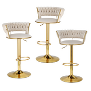 Elias (Set of 3) Woven Velvet Bar Stools - Ivory - Homecoze