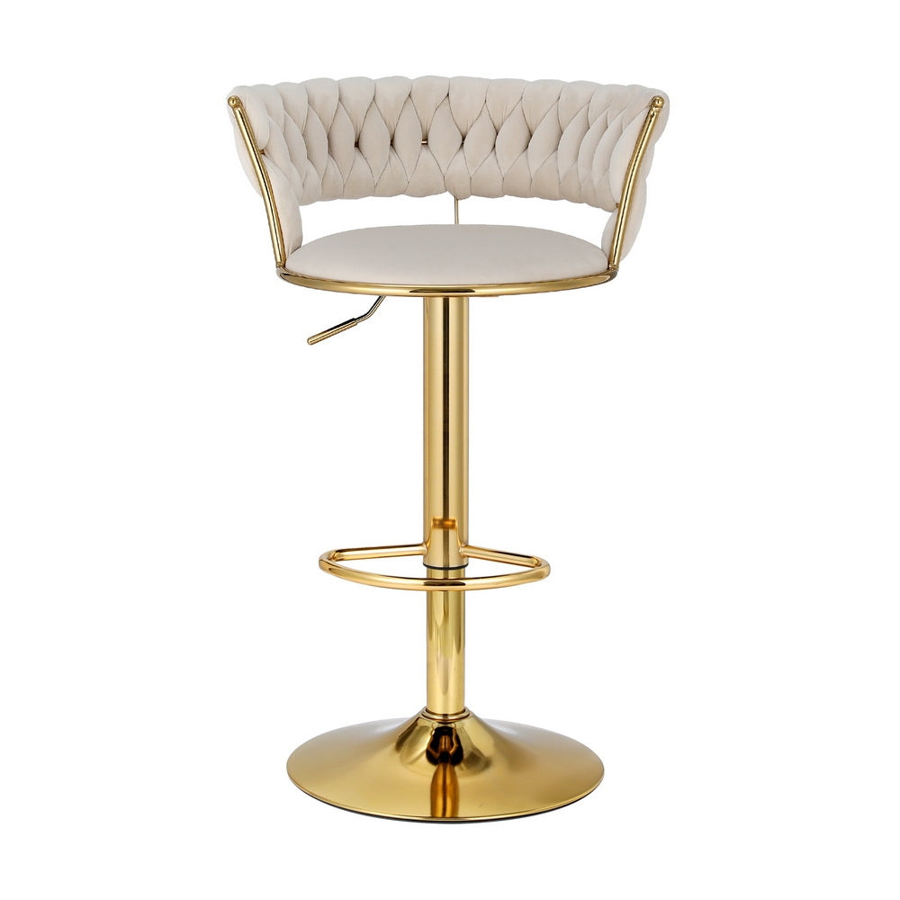 Elias (Set of 3) Woven Velvet Bar Stools - Ivory - Homecoze