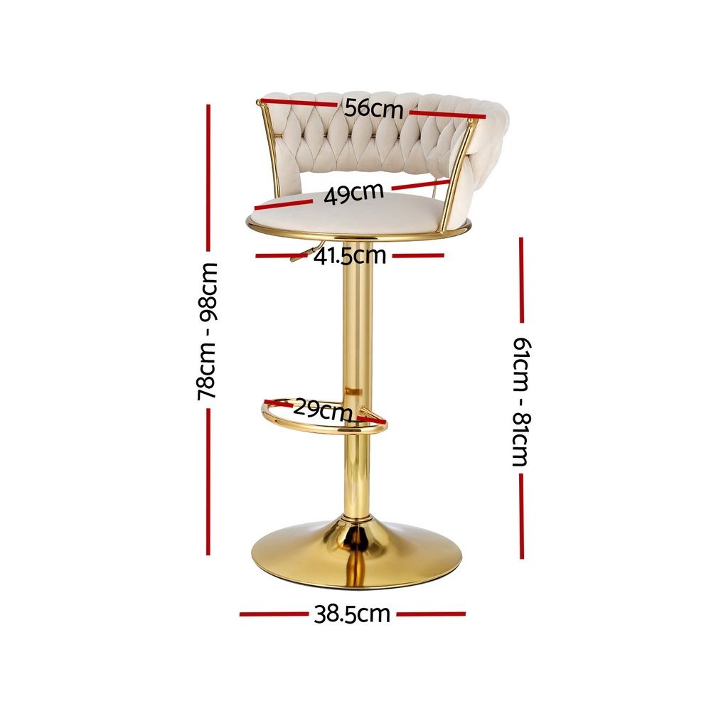 Elias (Set of 3) Velvet Bar Stools - Ivory & Gold