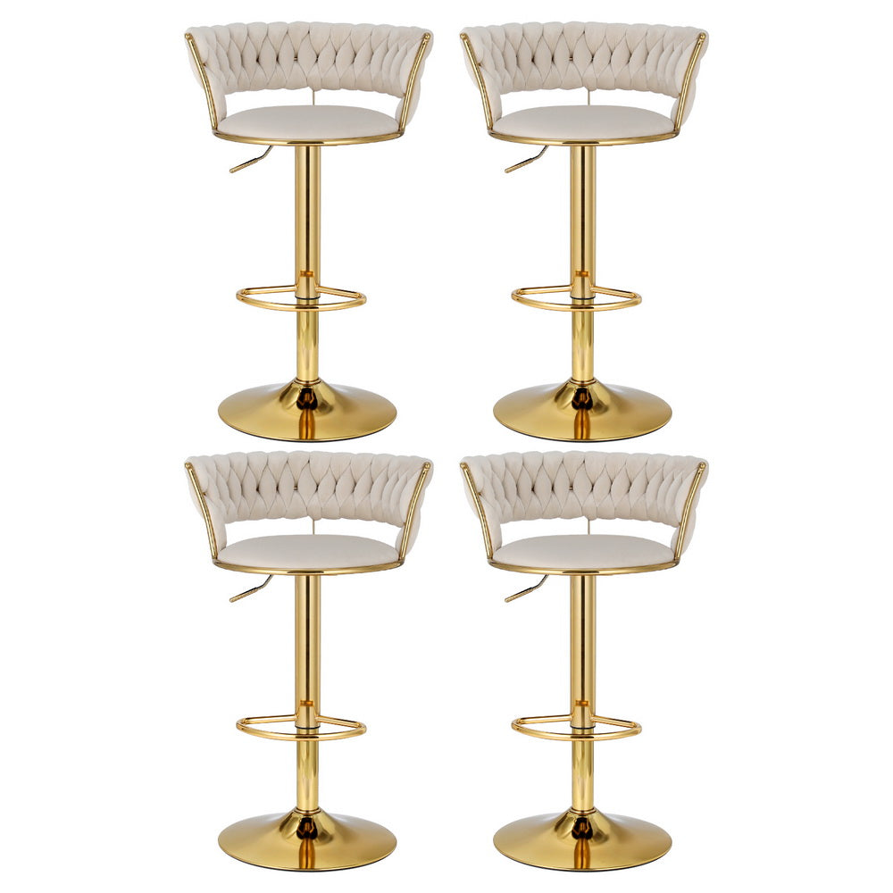 Elias (Set of 4) Woven Velvet Bar Stools - Ivory - Homecoze