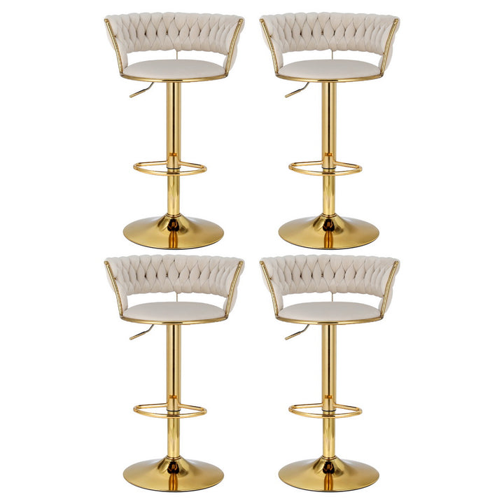 Elias (Set of 4) Woven Velvet Bar Stools - Ivory - Homecoze