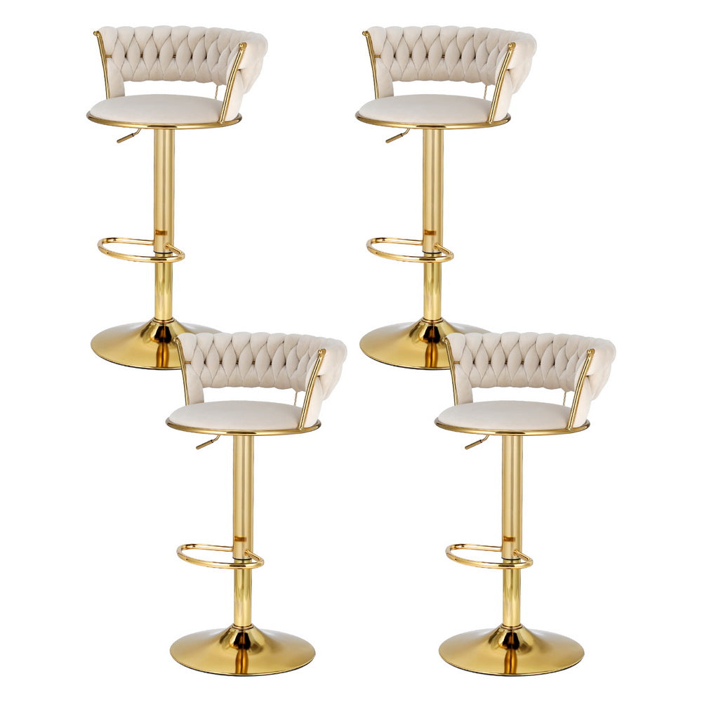Elias (Set of 4) Woven Velvet Bar Stools - Ivory - Homecoze