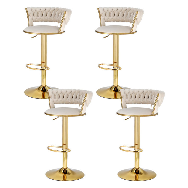 Elias (Set of 4) Woven Velvet Bar Stools - Ivory - Homecoze