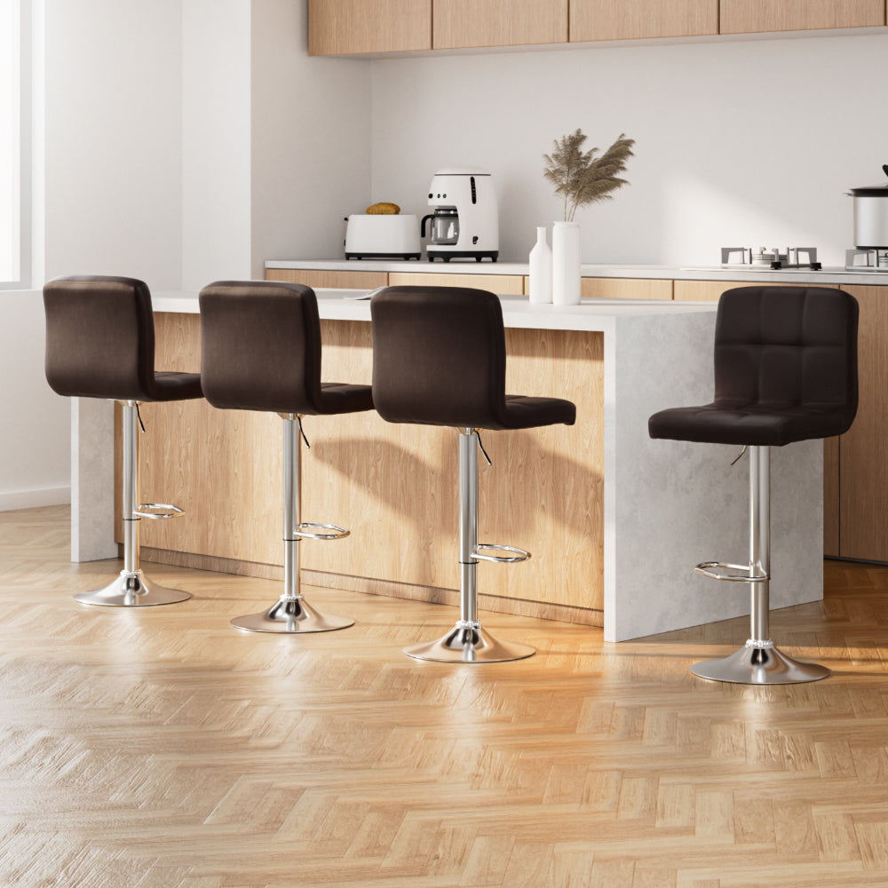 Layla (Set of 4) PU Leather Bar Stools - Chocolate - Homecoze