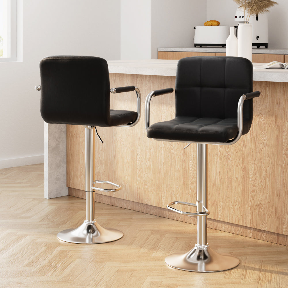 Lucy (Set of 2) PU Leather Bar Stools - Black - Homecoze