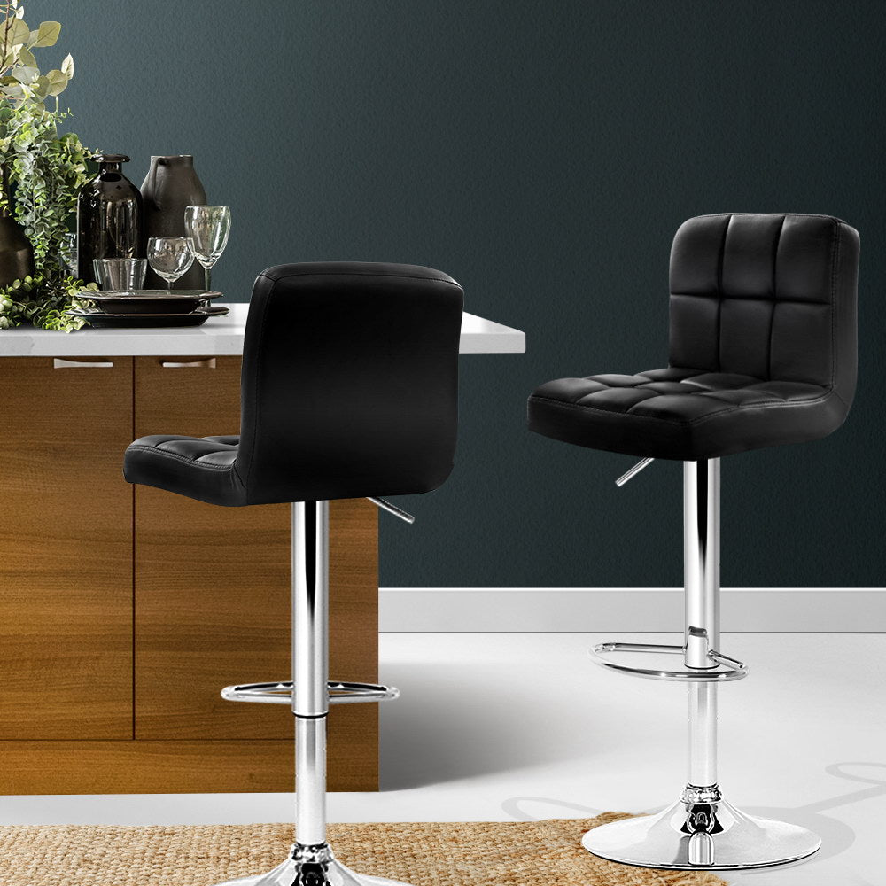 Lucy (Set of 2) PU Leather Bar Stools - Black - Homecoze