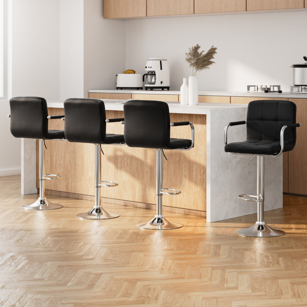 Lucy (Set of 4) PU Leather Bar Stools - Black - Homecoze