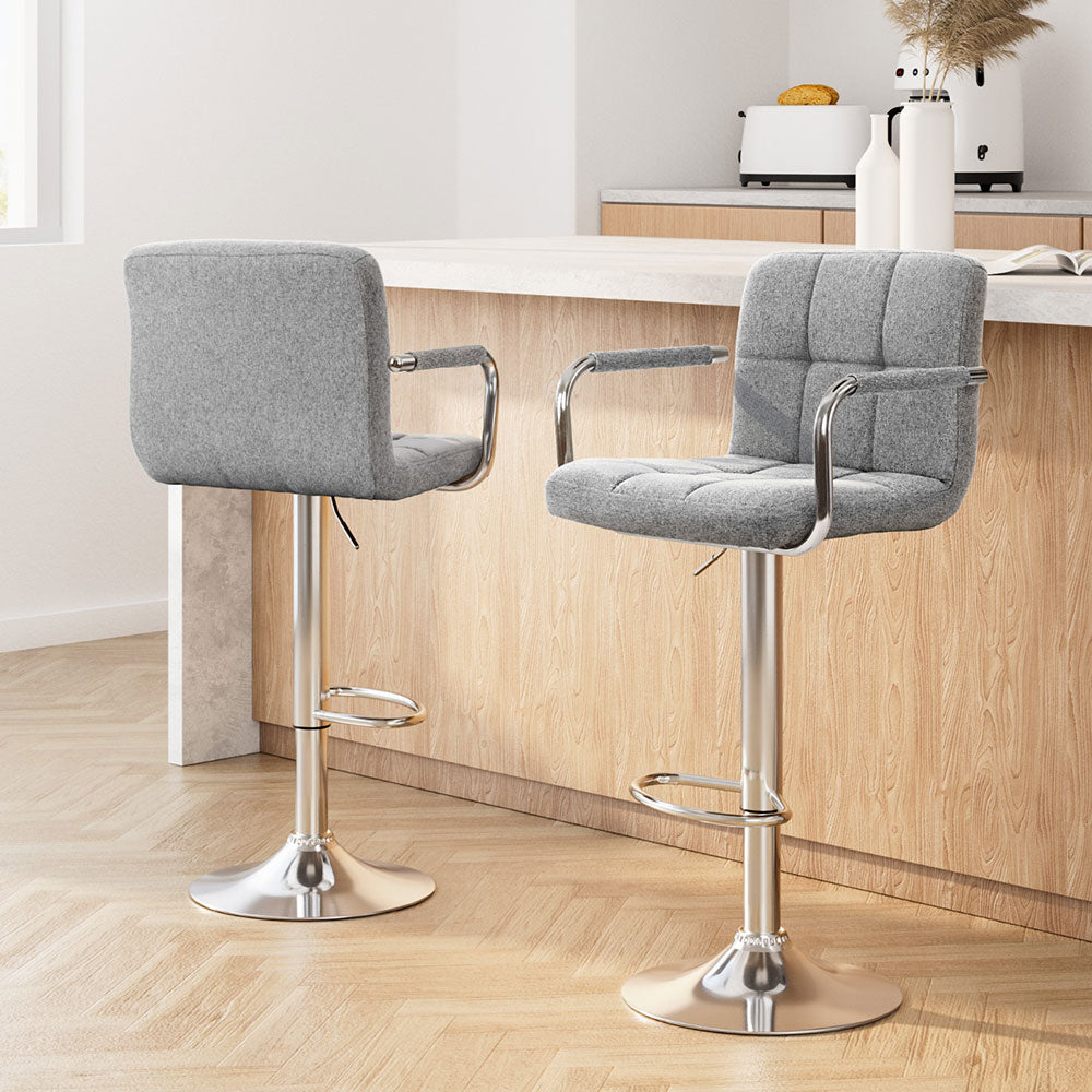 Lucy (Set of 2) Linen Bar Stools - Grey - Homecoze