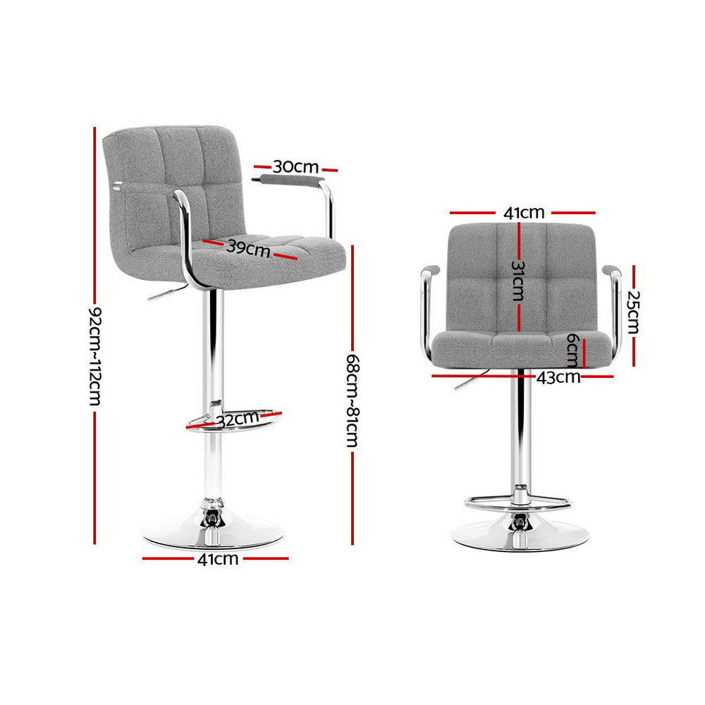 Lucy (Set of 2) Linen Bar Stools - Grey - Homecoze