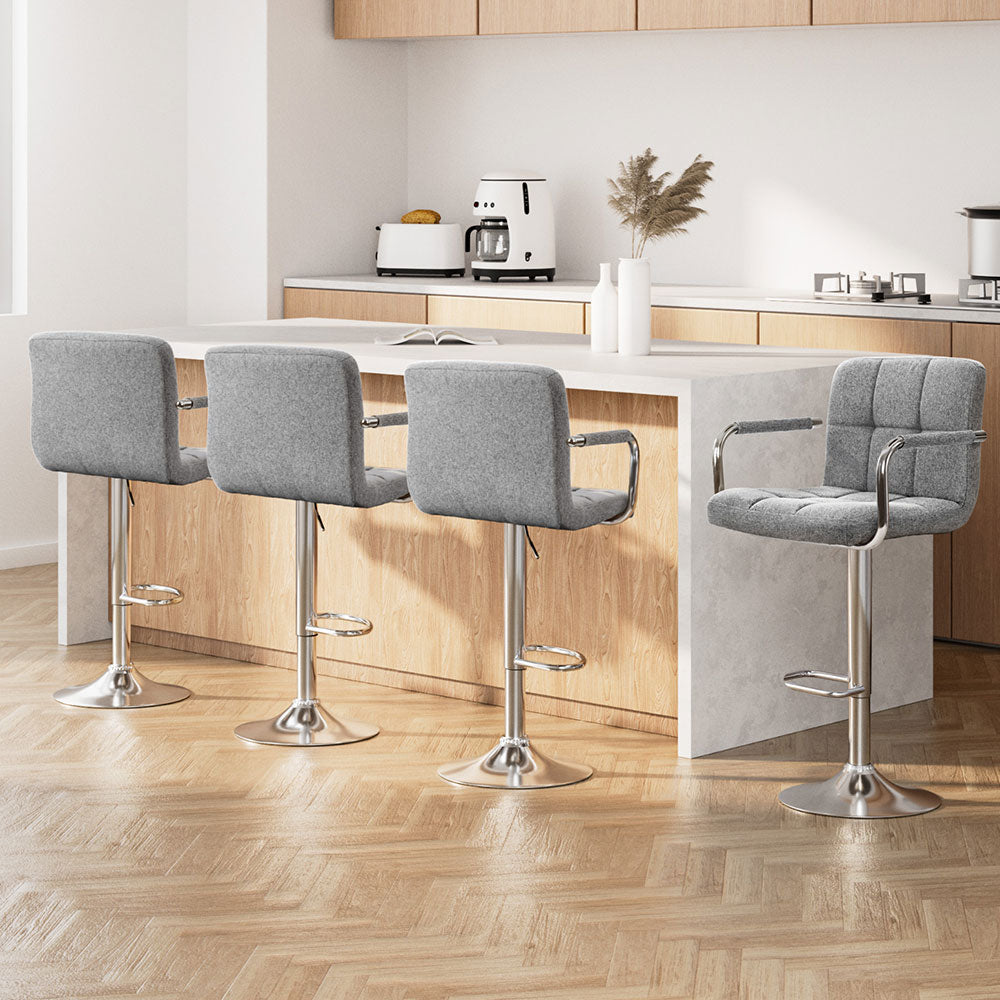Lucy (Set of 4) Linen Bar Stools - Grey - Homecoze