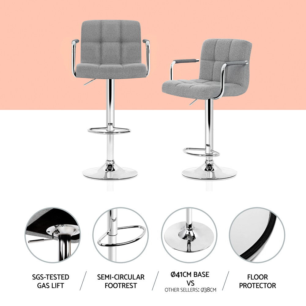 Lucy (Set of 4) Linen Bar Stools - Grey - Homecoze