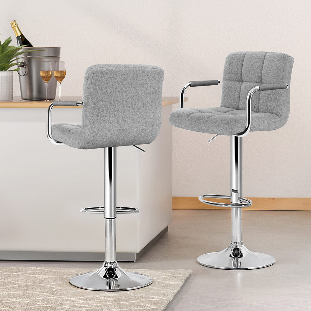 Lucy (Set of 2) Linen Bar Stools - Grey