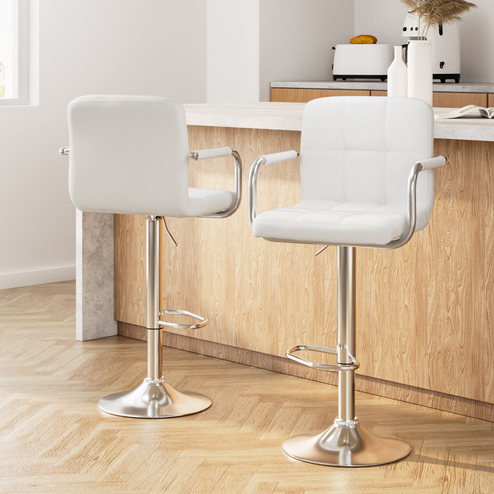 Lucy (Set of 2) PU Leather Bar Stools - White - Homecoze