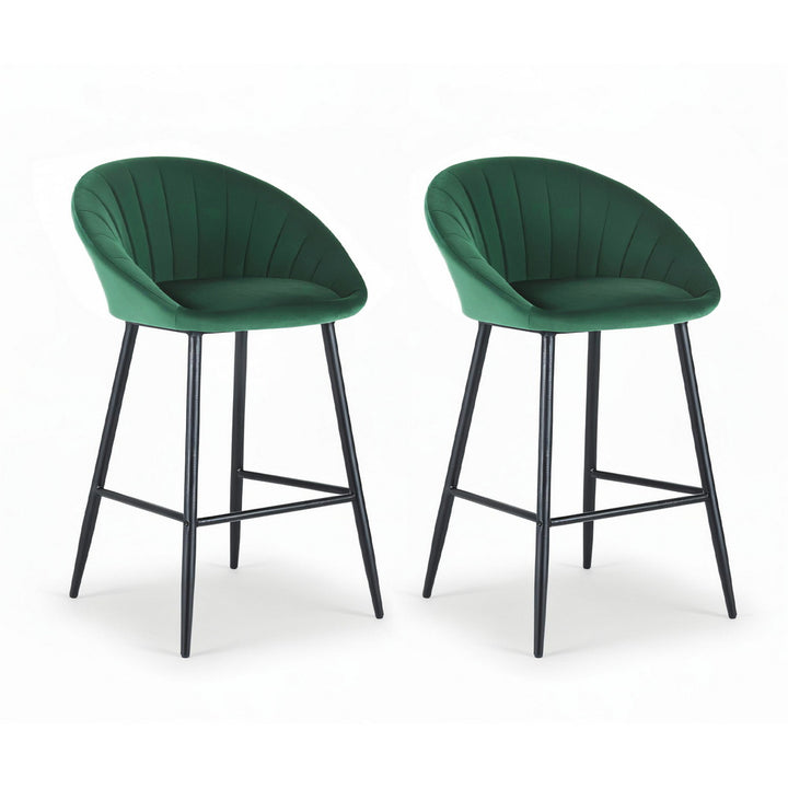 Liora (Set of 2) Velvet Bar Stools 64cm - Green - Homecoze