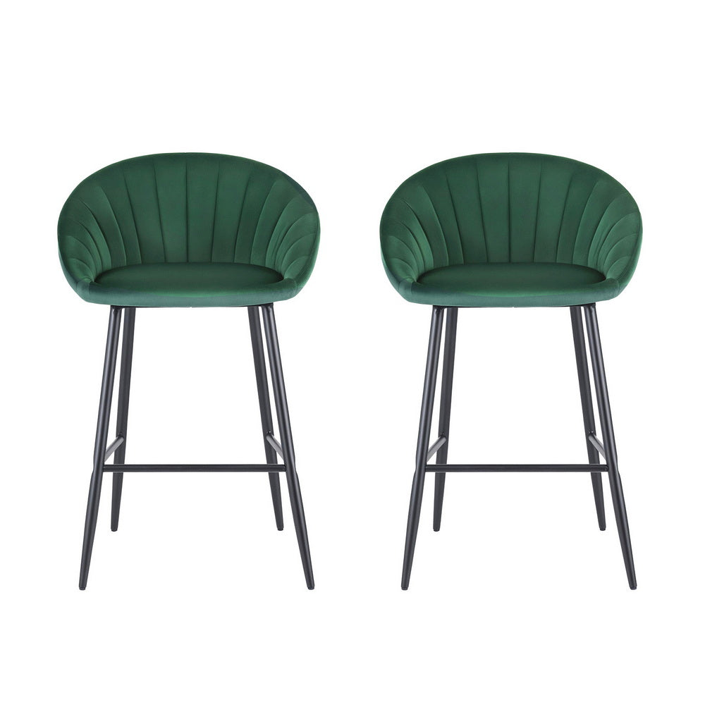 Liora (Set of 2) Velvet Bar Stools 64cm - Green - Homecoze