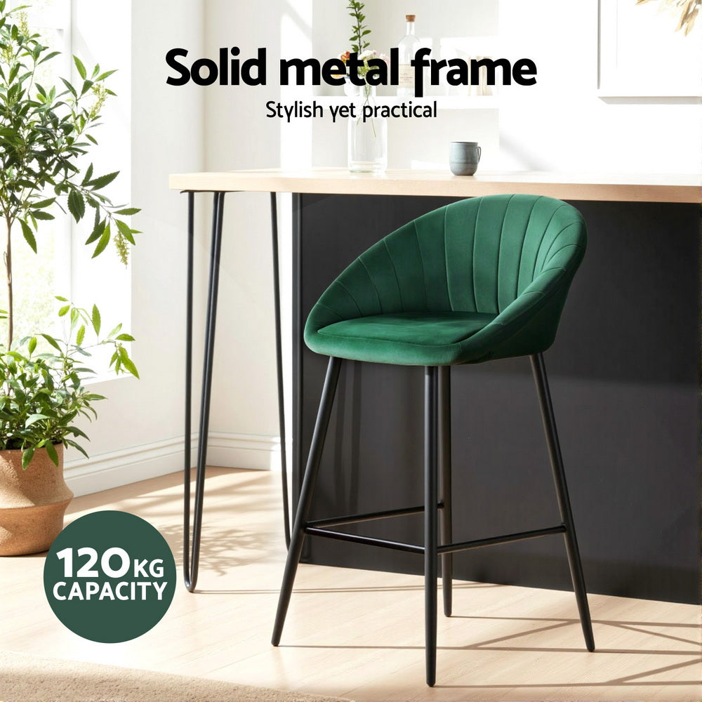 Liora (Set of 2) Velvet Bar Stools 64cm - Green - Homecoze