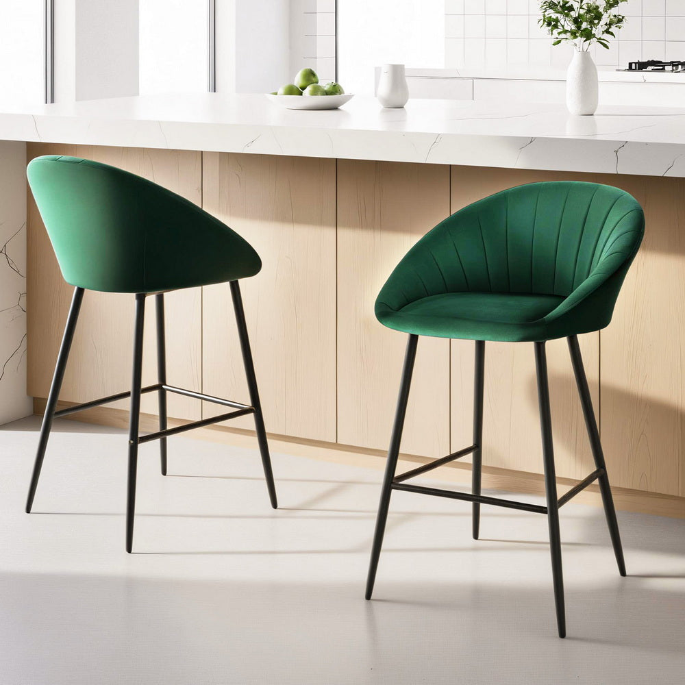 Liora (Set of 2) Velvet Bar Stools 64cm - Green - Homecoze