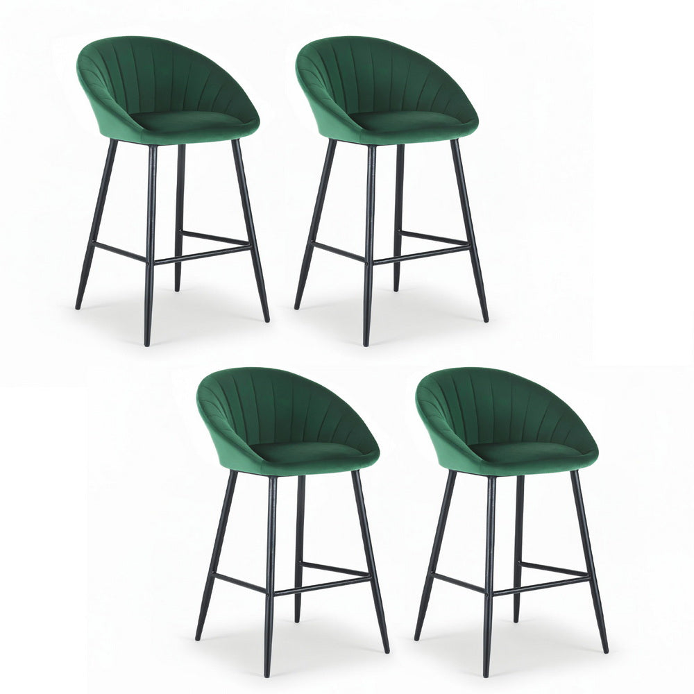 Liora (Set of 4) Velvet Bar Stools 64cm - Green - Homecoze