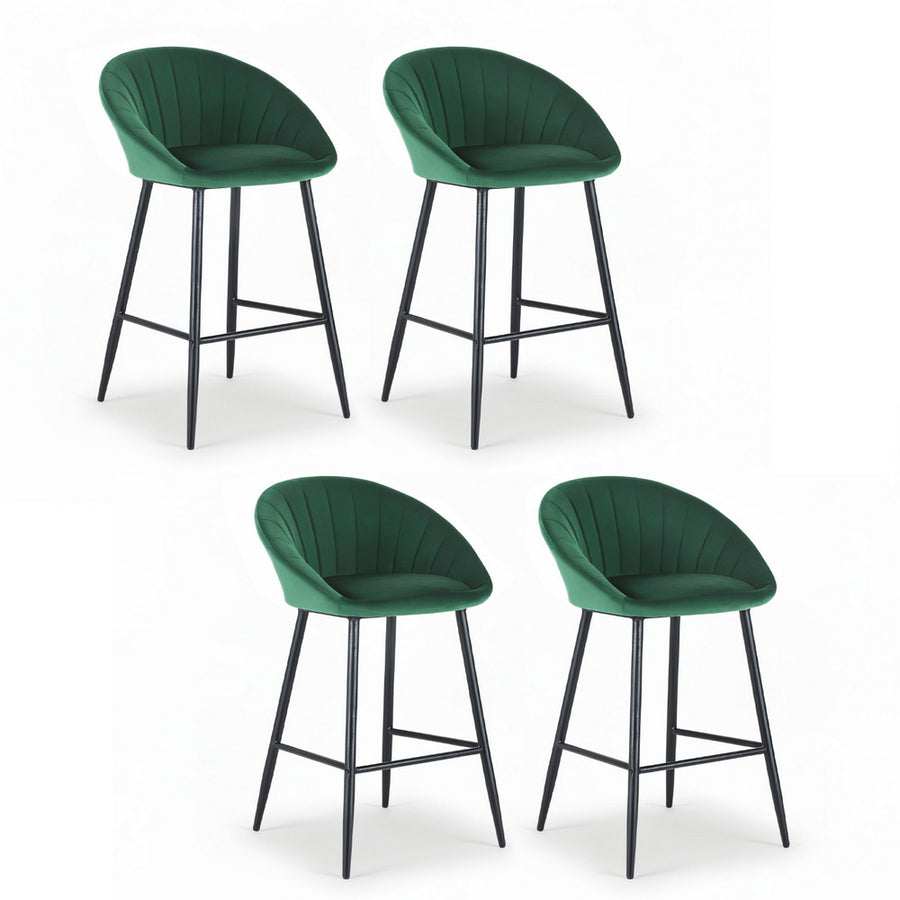 Liora (Set of 4) Velvet Bar Stools 64cm - Green - Homecoze