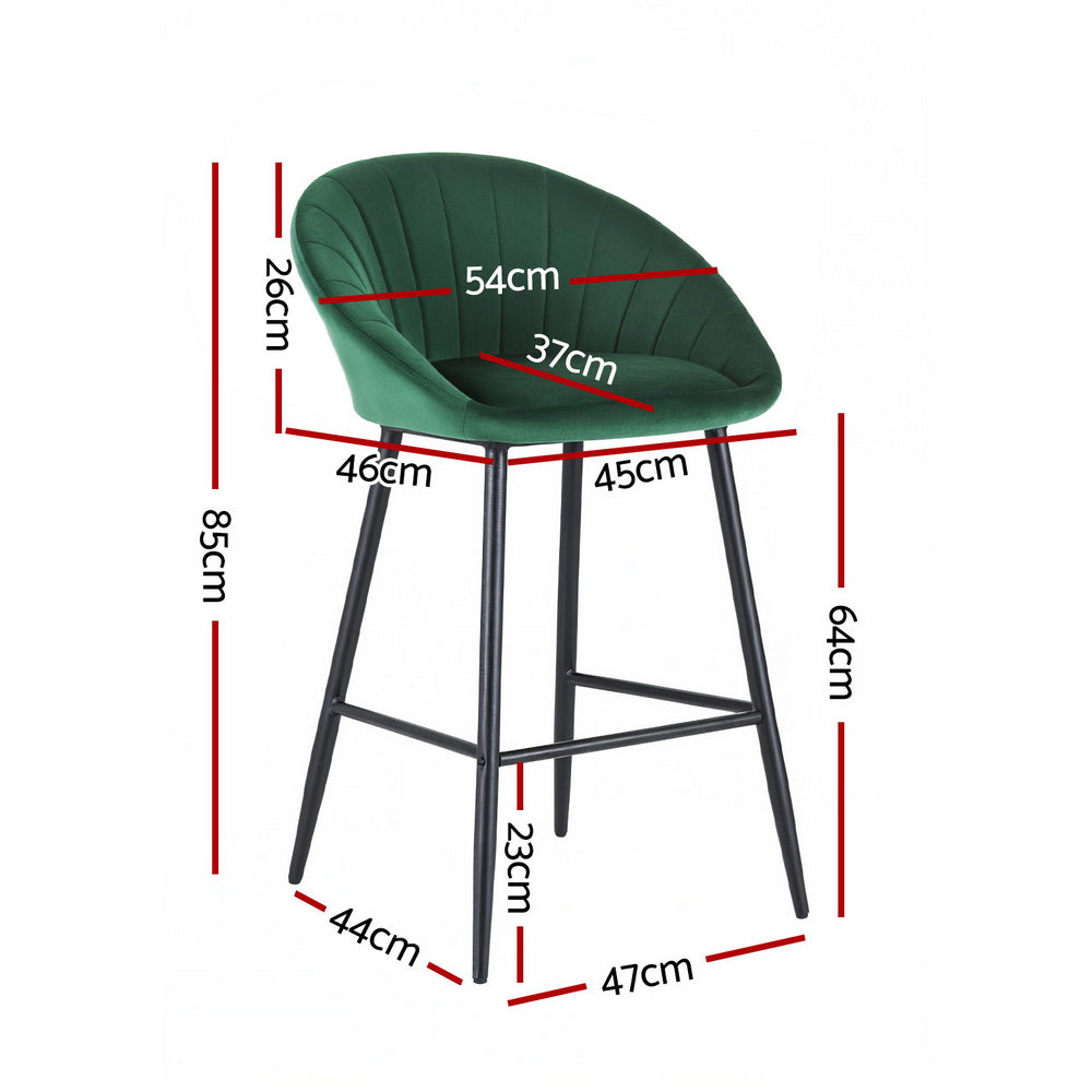 Liora (Set of 4) Velvet Bar Stools 64cm - Green - Homecoze