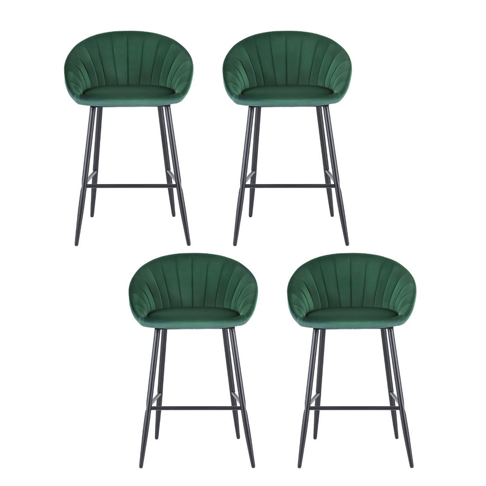 Liora (Set of 4) Velvet Bar Stools 64cm - Green - Homecoze