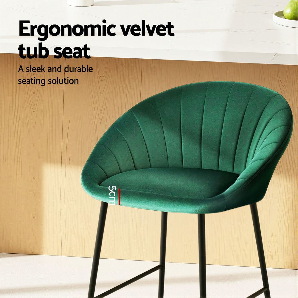 Liora (Set of 4) Velvet Bar Stools 64cm - Green - Homecoze