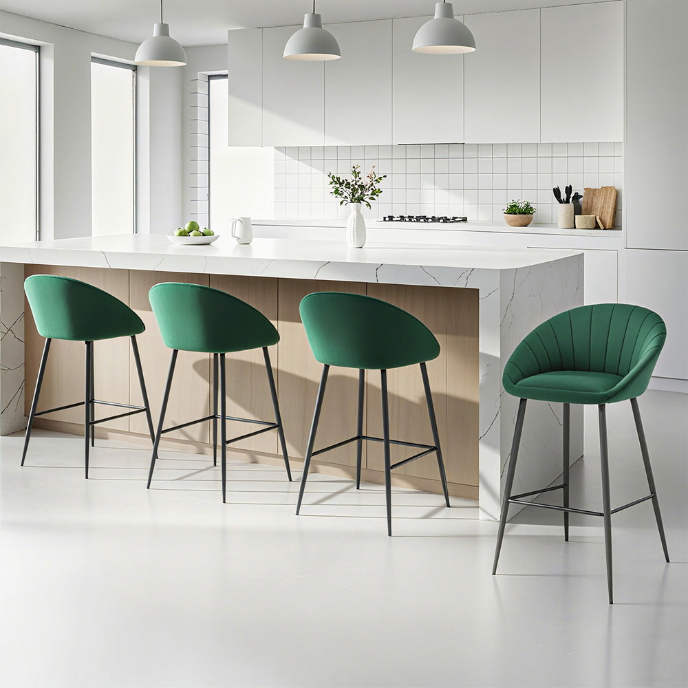 Liora (Set of 4) Velvet Bar Stools 64cm - Green - Homecoze