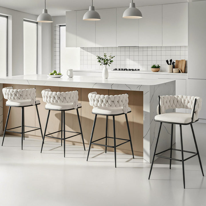 Elise (Set of 4) Bar Stools 75cm - Ivory - Homecoze