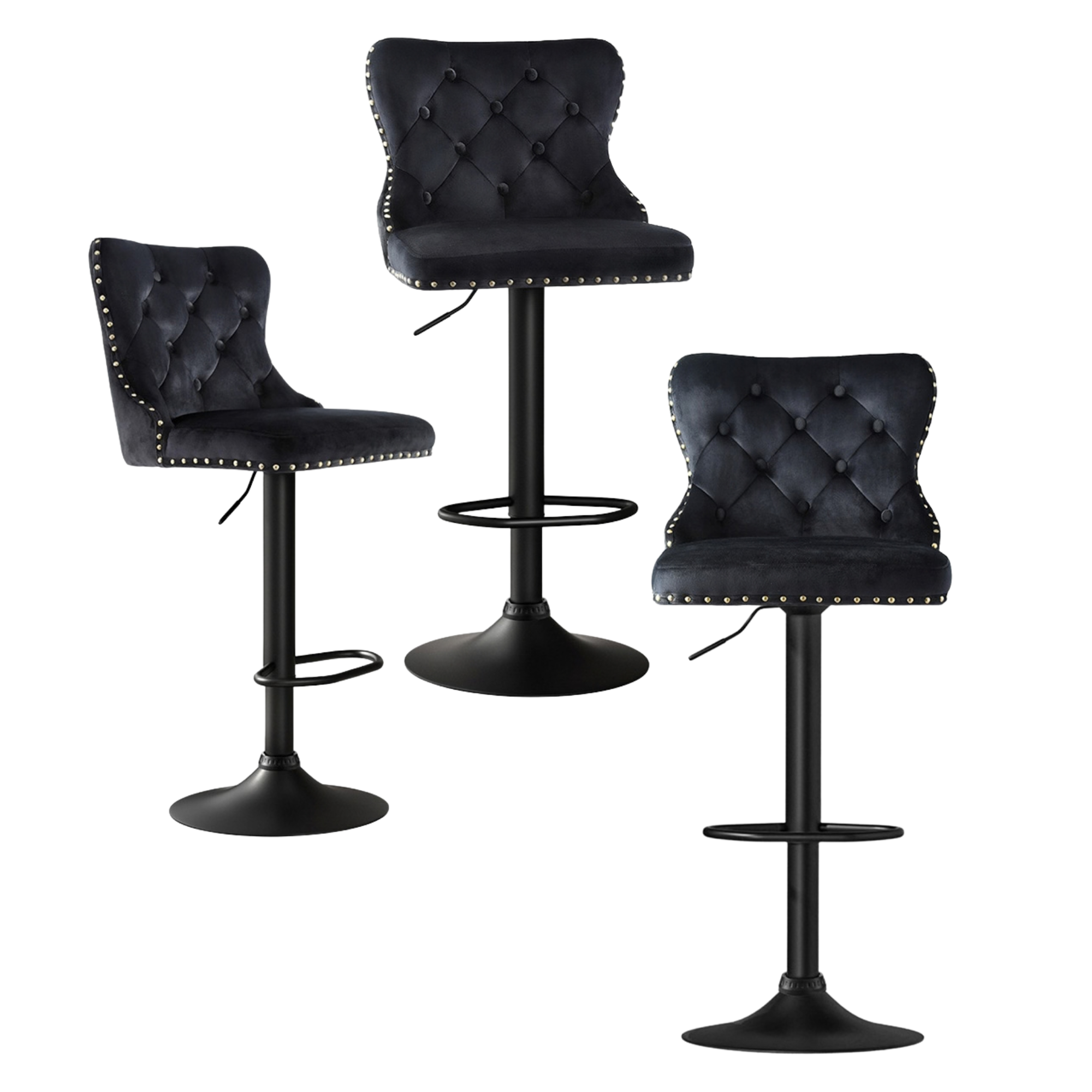 Margaux (Set of 3) Velvet Bar Stools - Black