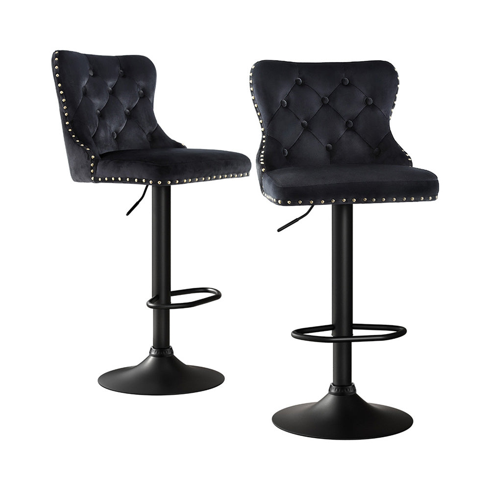 Margaux (Set of 2) Velvet Bar Stools - Black - Homecoze