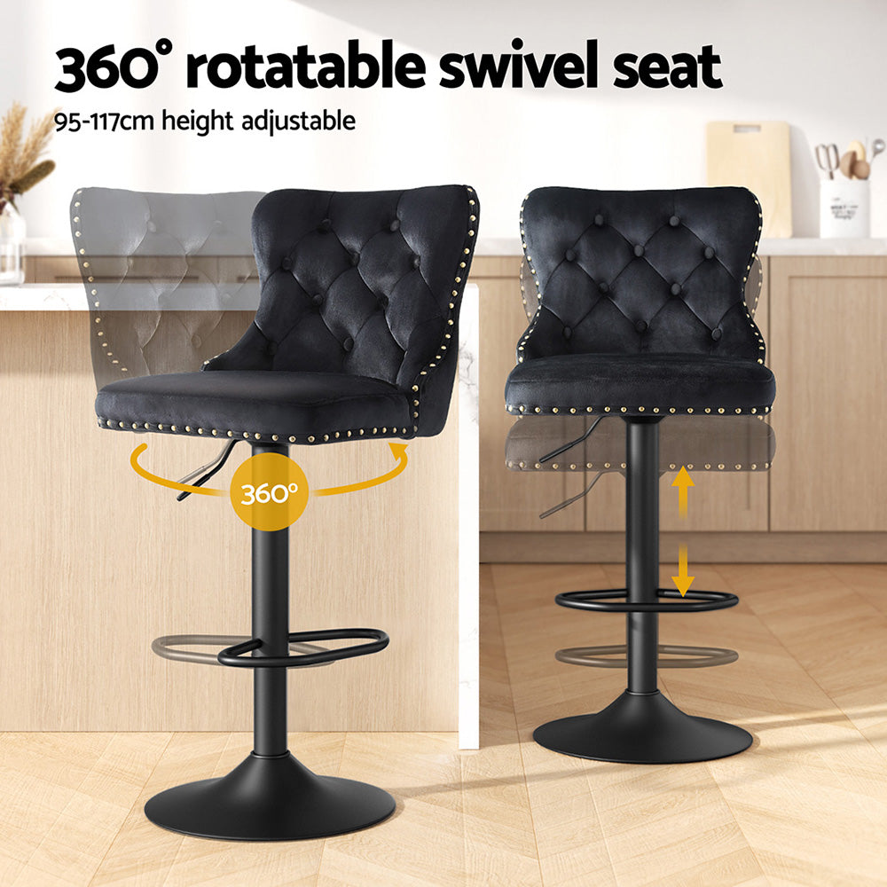 Margaux (Set of 2) Velvet Bar Stools - Black - Homecoze