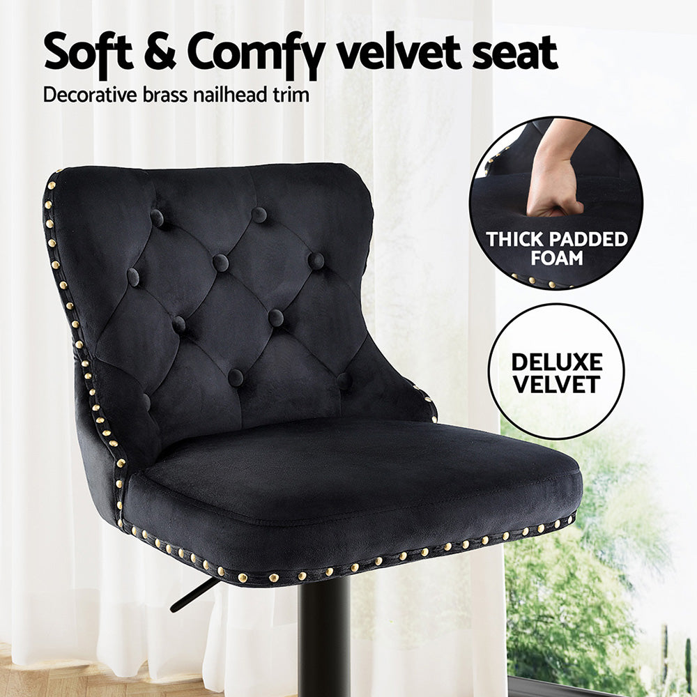 Margaux (Set of 2) Velvet Bar Stools - Black - Homecoze