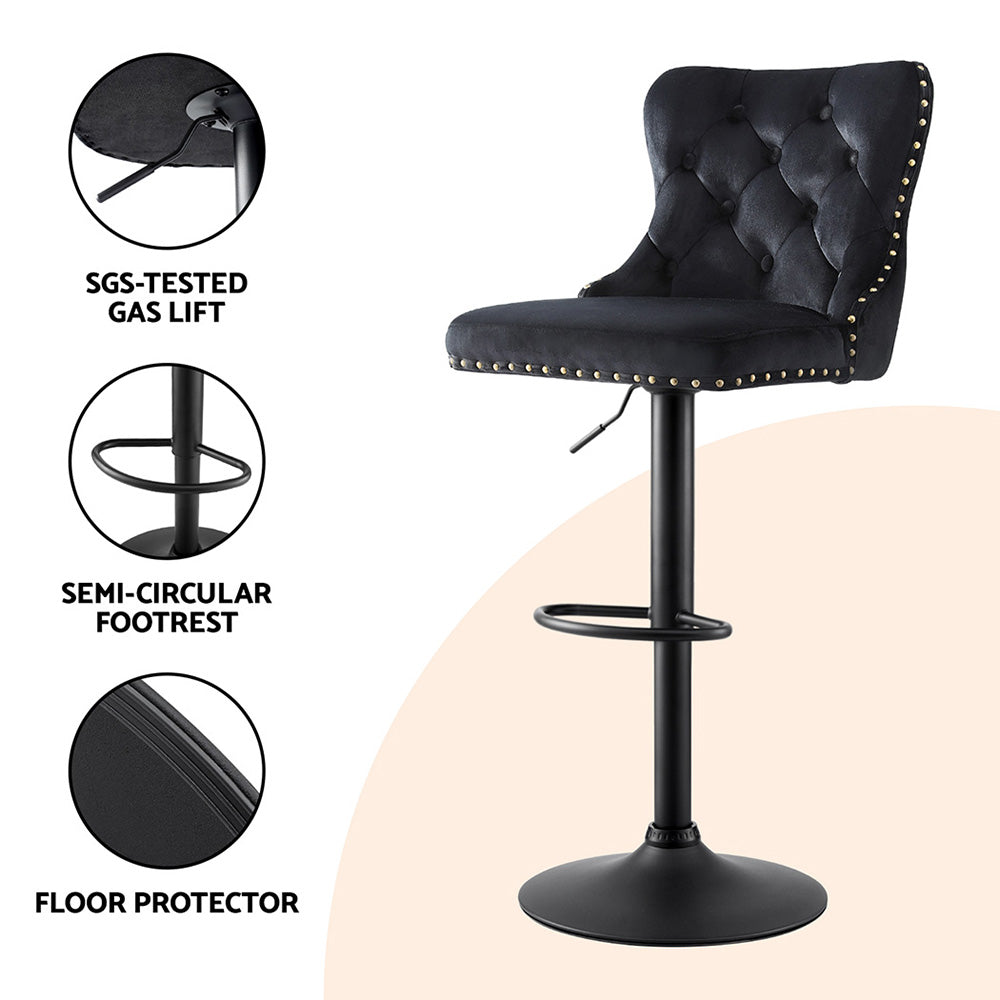 Margaux (Set of 2) Velvet Bar Stools - Black - Homecoze